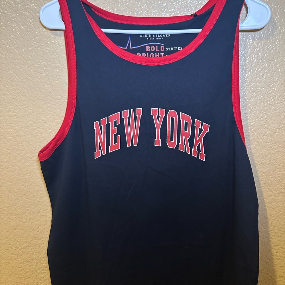 New York Graphic Tank Top with Red Trim